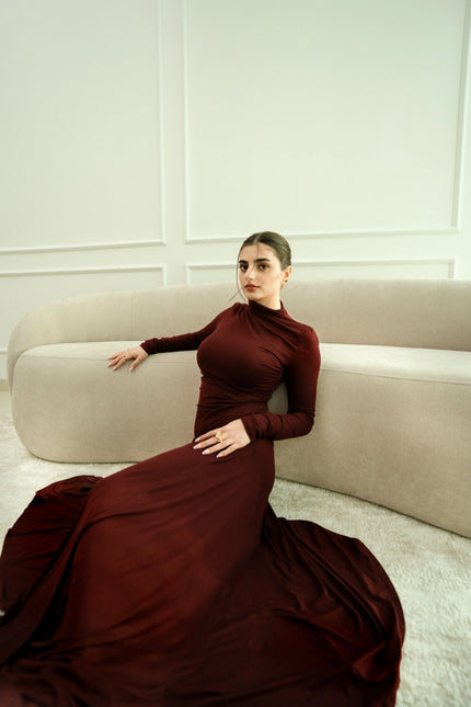 Wine Silhouette Maxi Dress nojessia
