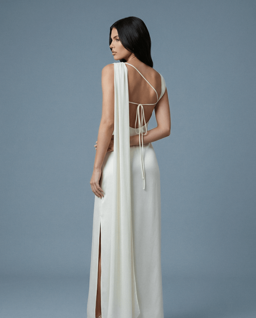 Aerelle Ivory Chiffon Fall Backless - XS | NOJESSIA