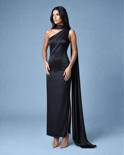 Aerelle Noir Black Chiffon Fall Backless NOJESSIA