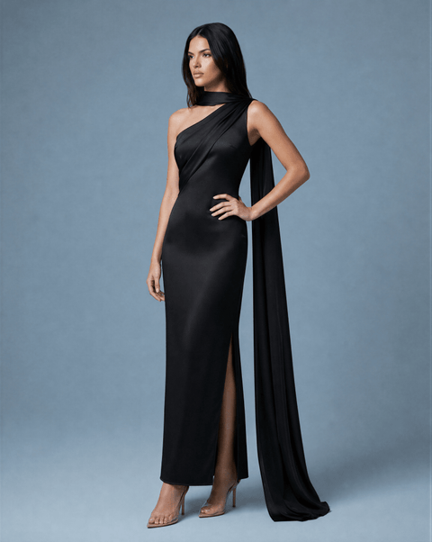 Aerelle Noir Black Chiffon Fall Backless NOJESSIA