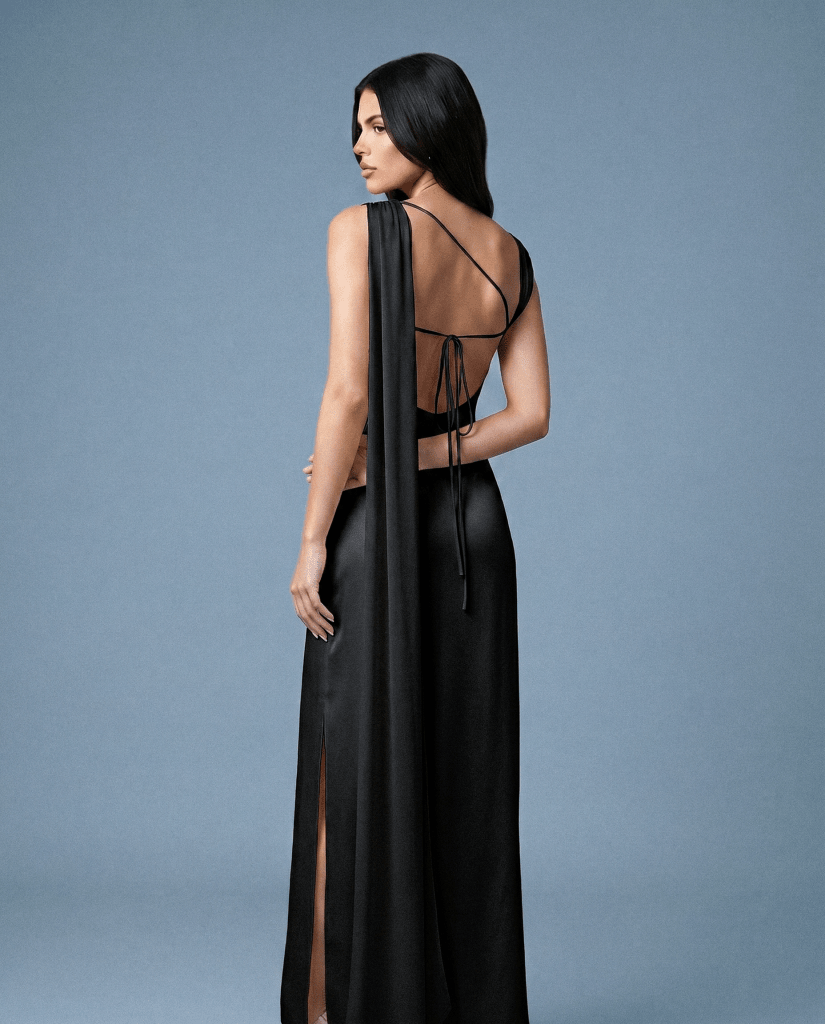 Aerelle Noir Black Chiffon Fall Backless - XS | NOJESSIA