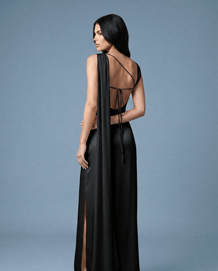 Aerelle Noir Black Chiffon Fall Backless - XS | NOJESSIA