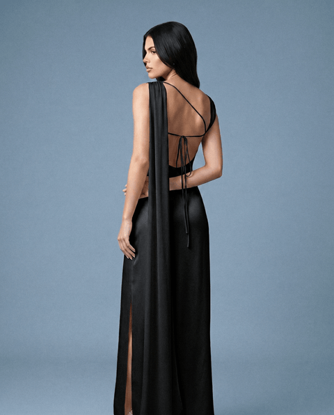 Aerelle Noir Black Chiffon Fall Backless NOJESSIA