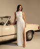 Alessia White Ruched Double Slit Dress - White | NOJESSIA