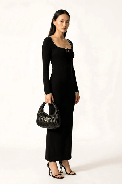Black crystal embellished Sculpt Dress - Black | NOJESSIA