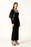 Black crystal embellished Sculpt Dress - Black | NOJESSIA