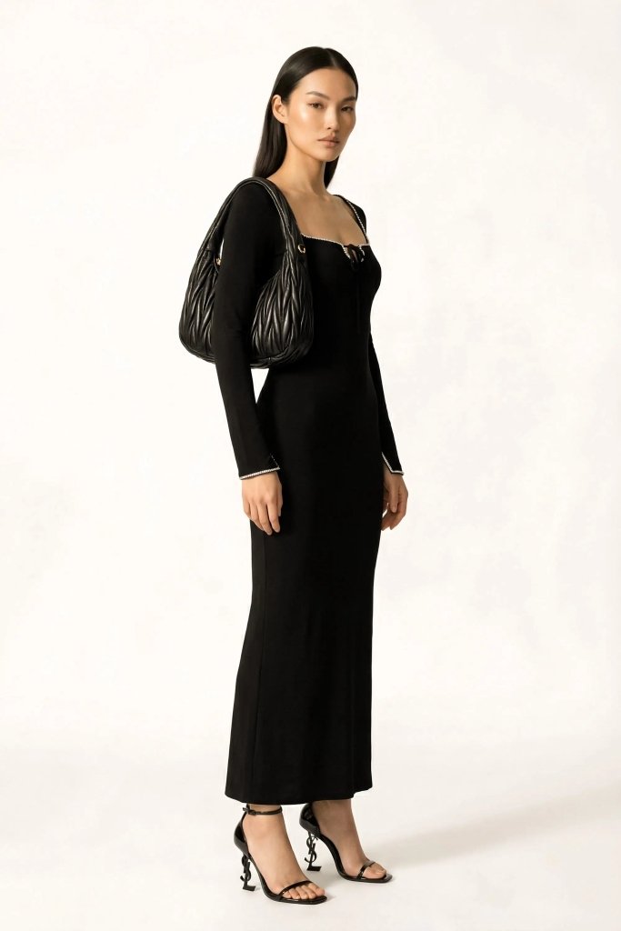 Black crystal embellished Sculpt Dress - Black | NOJESSIA