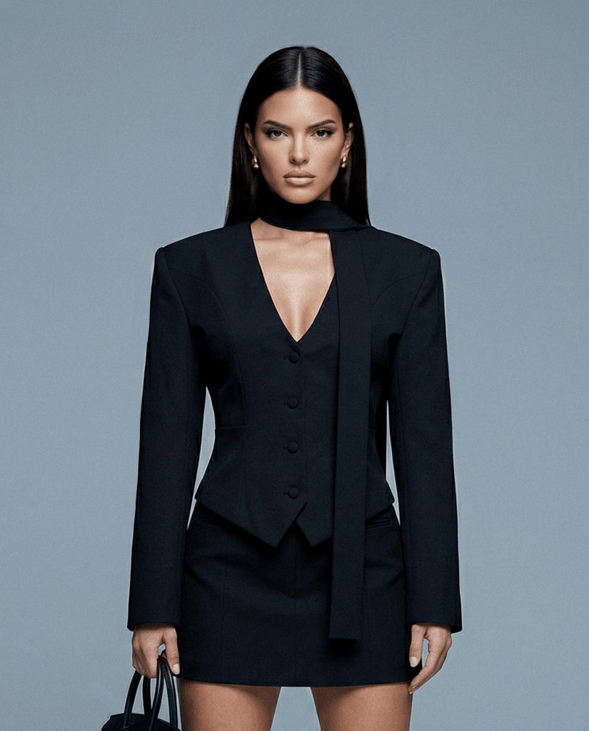 Elara Sculpted Waist Blazer Black - S | NOJESSIA