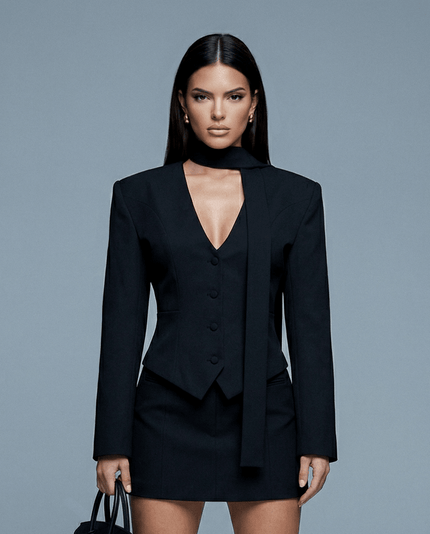 Elara Sculpted Waist Blazer Black - S | NOJESSIA
