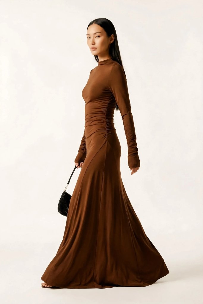 Mocha Form Gown - coffee | NOJESSIA