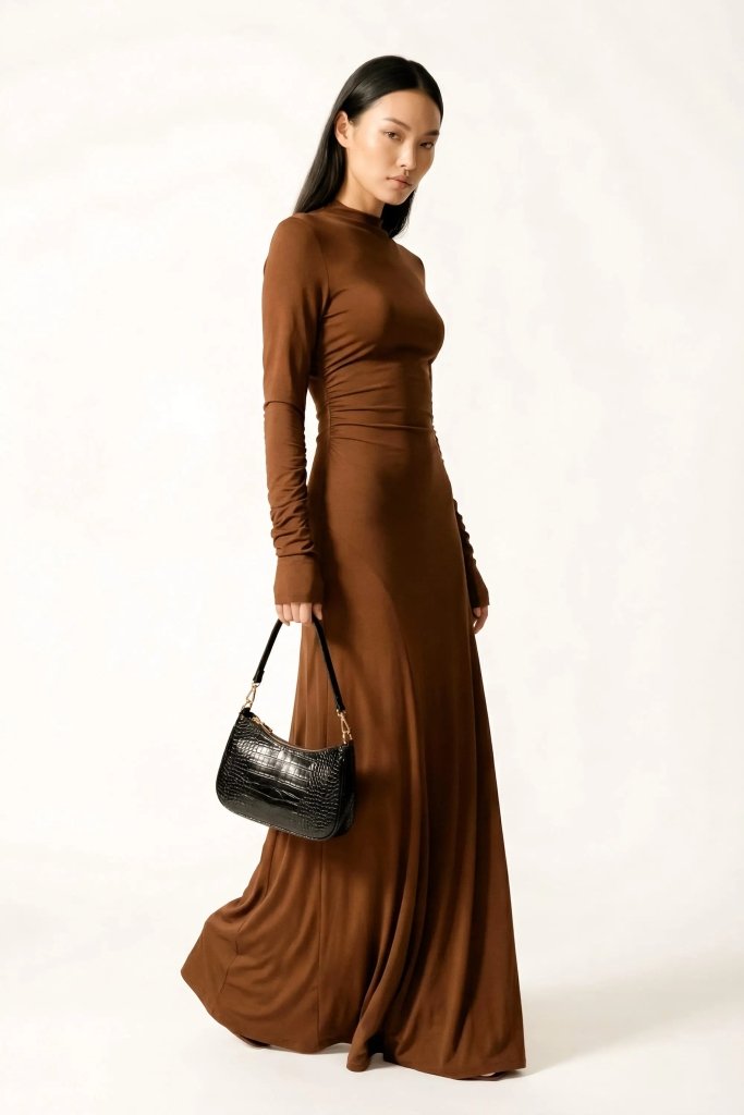 Mocha Form Gown - coffee | NOJESSIA