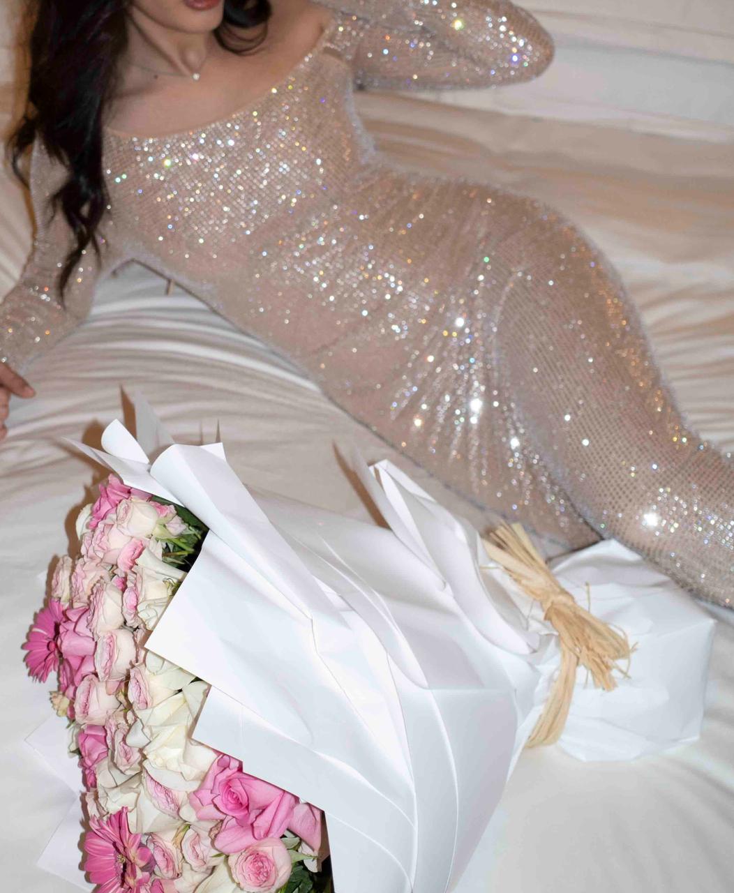 Crystelle Crystal One shoulder Gown