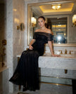 Ruched Mesh Gown Off shoulder