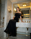 Ruched Mesh Gown Off shoulder
