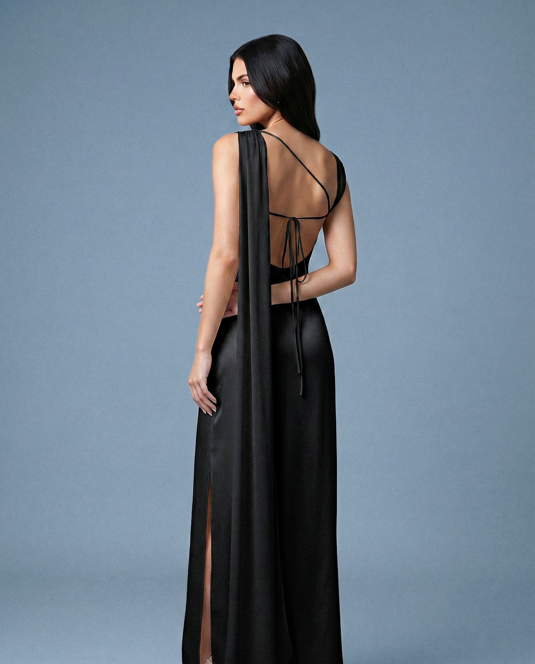 Aérelle Noir Black Chiffon Fall Backless NOJESSIA