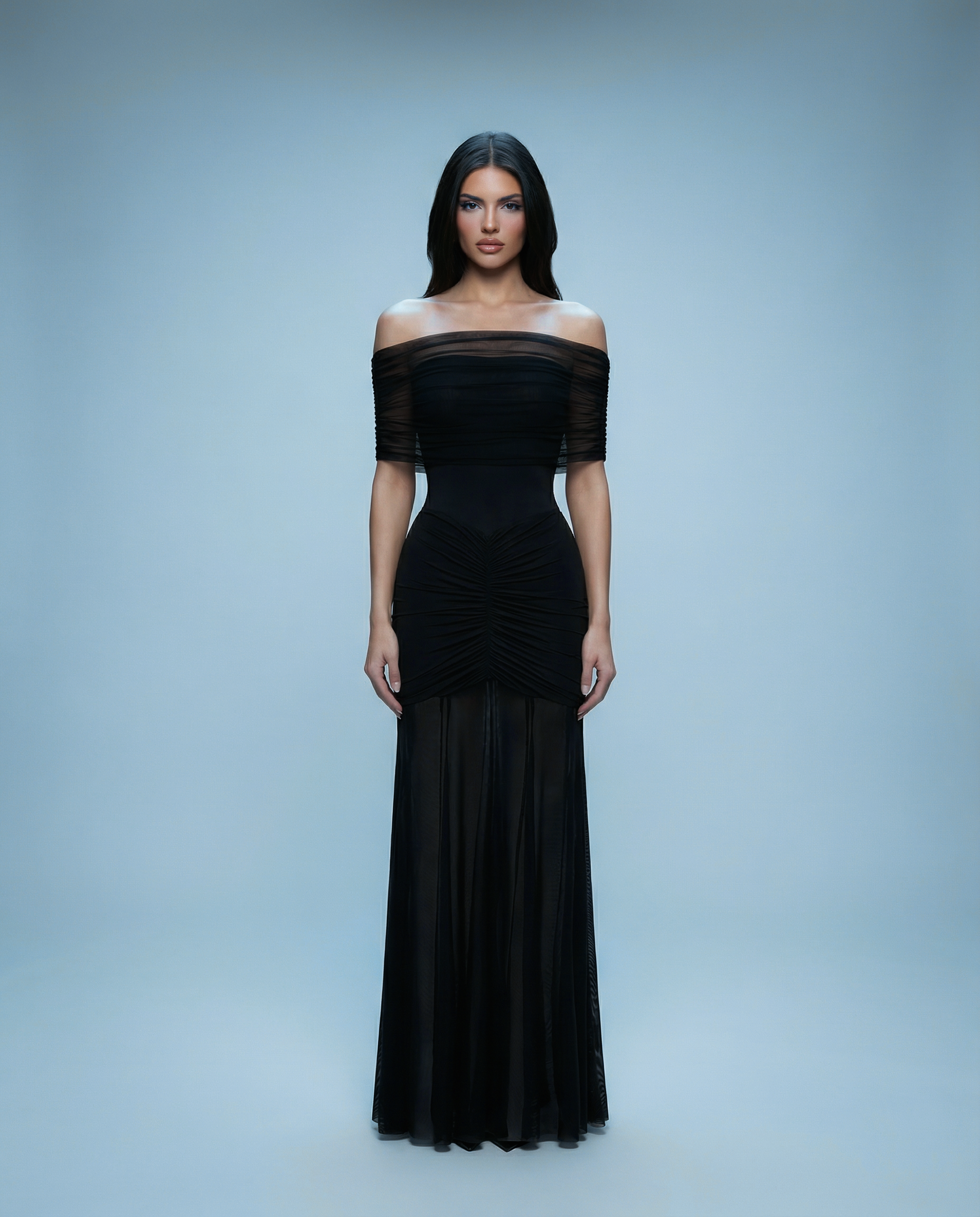 Ruched Mesh Gown Off shoulder NOJESSIA