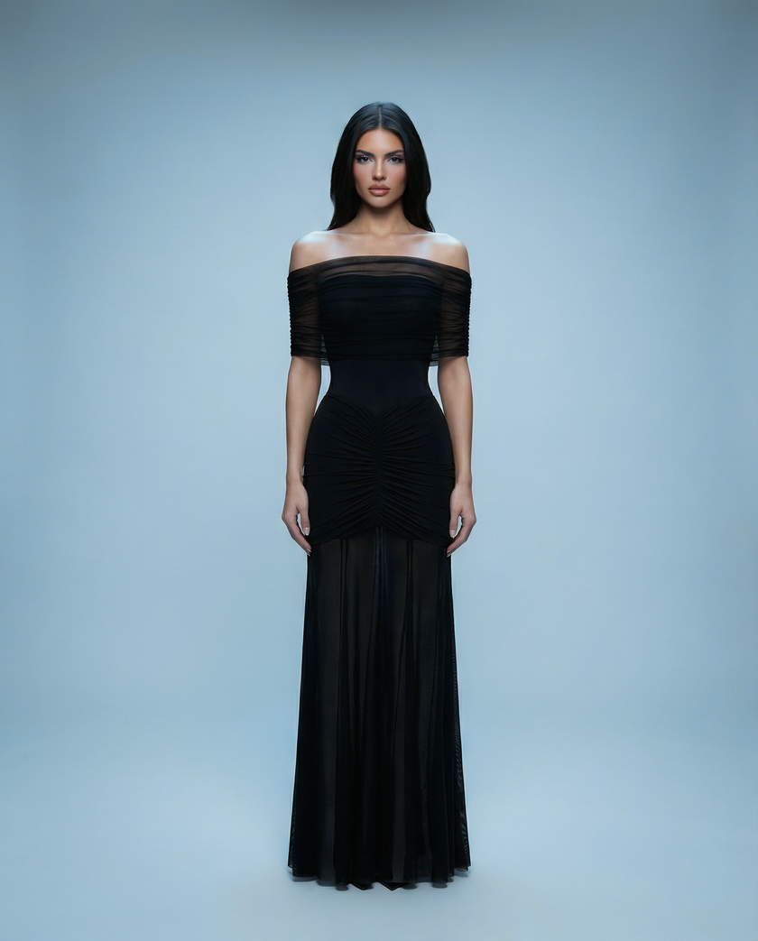 Ruched Mesh Gown Off shoulder NOJESSIA