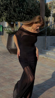 Ruched Mesh Gown Off shoulder