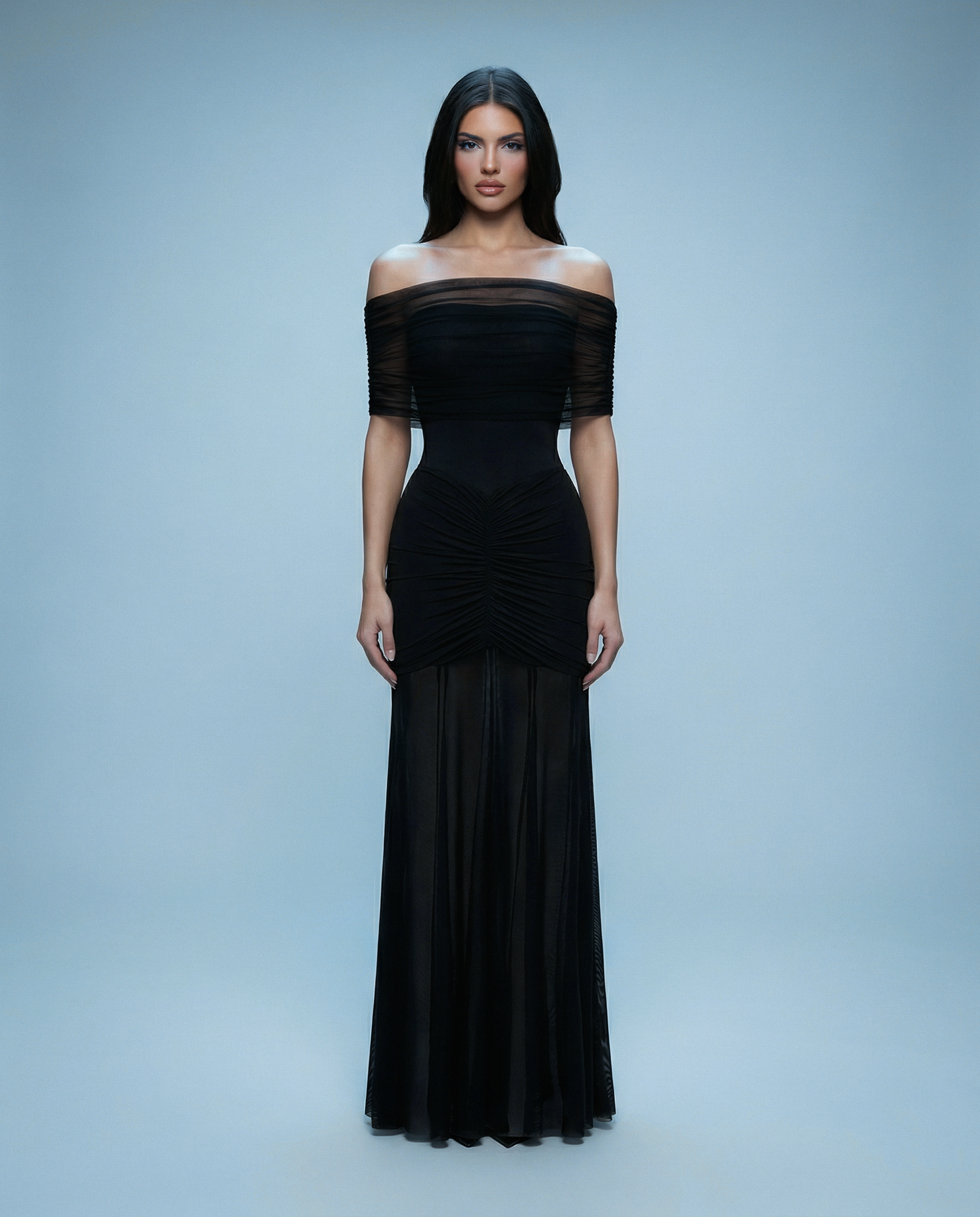 Ruched Mesh Gown Off shoulder NOJESSIA
