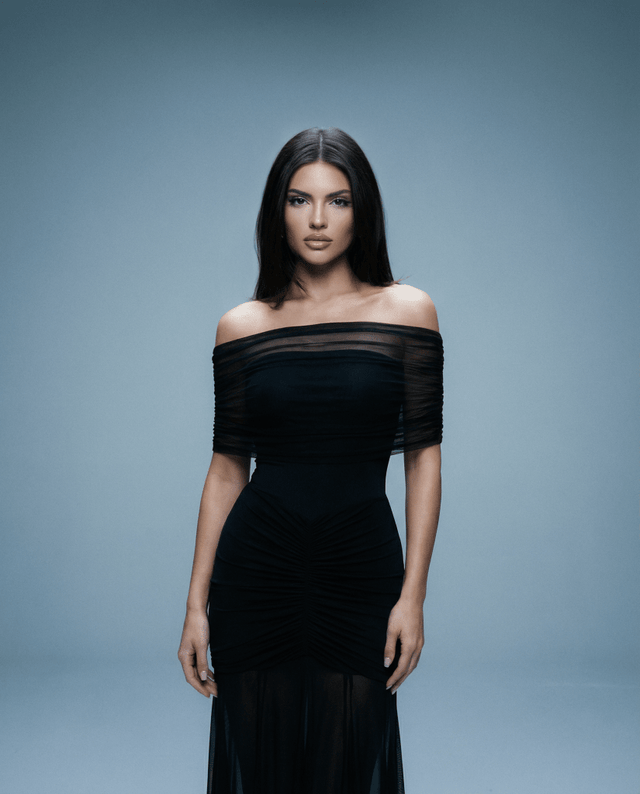 Ruched Mesh Gown Off shoulder - XS | NOJESSIA