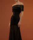 Ruched Mesh Gown Off shoulder