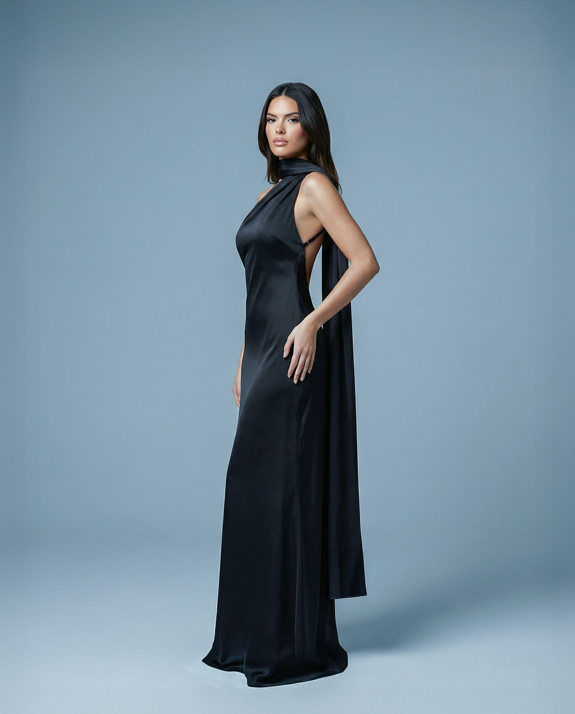 Elyra Asymmetric Drape Gown