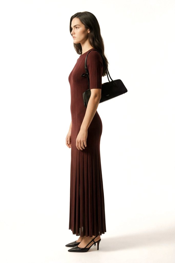 Wine Elan Pleated Dress - XS | NOJESSIA