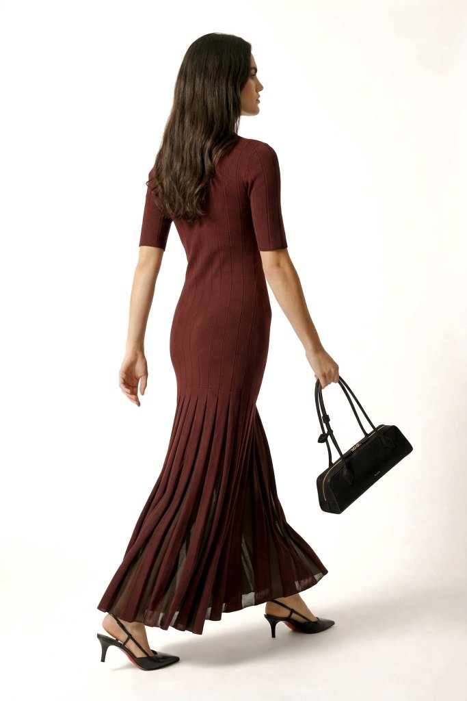Wine Elan Pleated Dress - XS | NOJESSIA