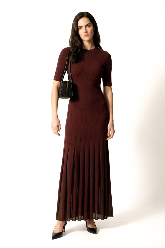 Wine Elan Pleated Dress - XS | NOJESSIA