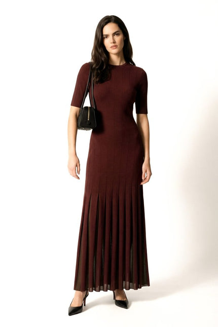 Wine Elan Pleated Dress - XS | NOJESSIA