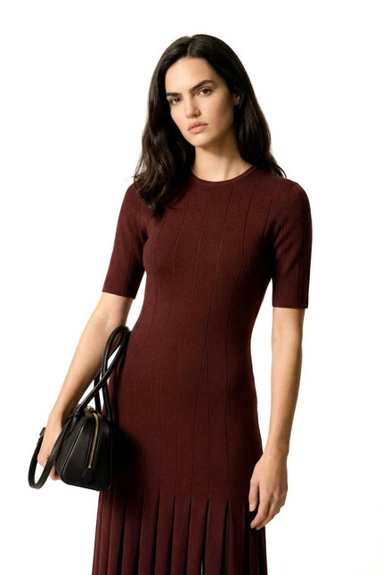 Wine Elan Pleated Dress - XS | NOJESSIA